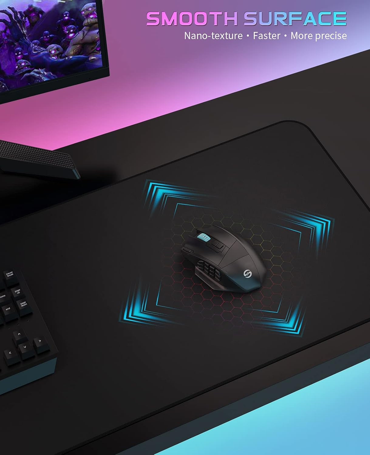 Gaming Mouse Pad, Extended Large Mousepad with Superior Micro-Weave Cloth , Waterproof Keyboard Pad with Stitched Edges, Non-Slip Base, 31.5 X 15.7 Inch, XXL, Black
